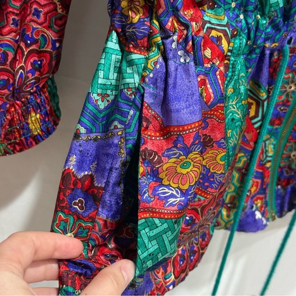 Lavon Petites PM Vintage Windbreaker Jacket Festival Retro Patchwork Print Event - Picture 9 of 16
